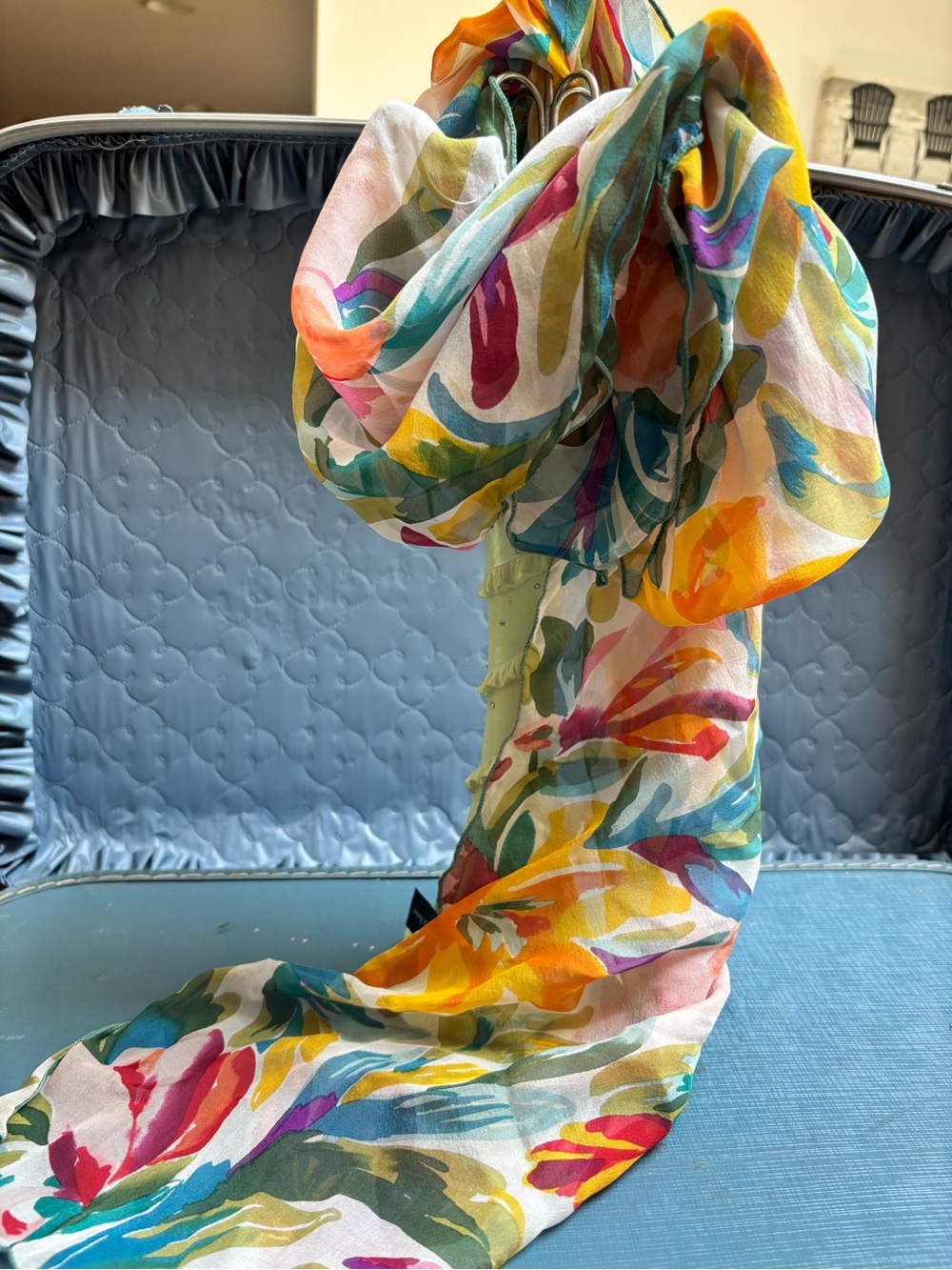 Dana Herbert multicolored floral sheer silk scarf. - Picture 10 of 13